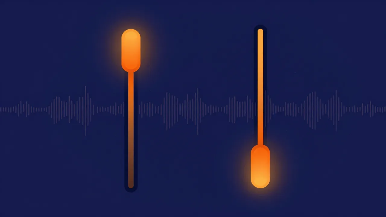 Flat illustration of two independent sliders set at opposite heights over a waveform of unchanged length, representing pitch and speed decoupled from each other