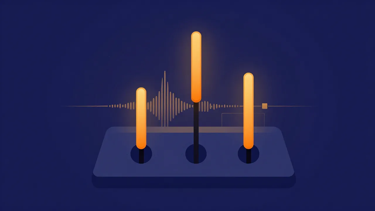 Flat illustration of three vertical sliders set at different heights on a mixing panel, representing the bitrate, sample rate, and channel controls that shrink a file