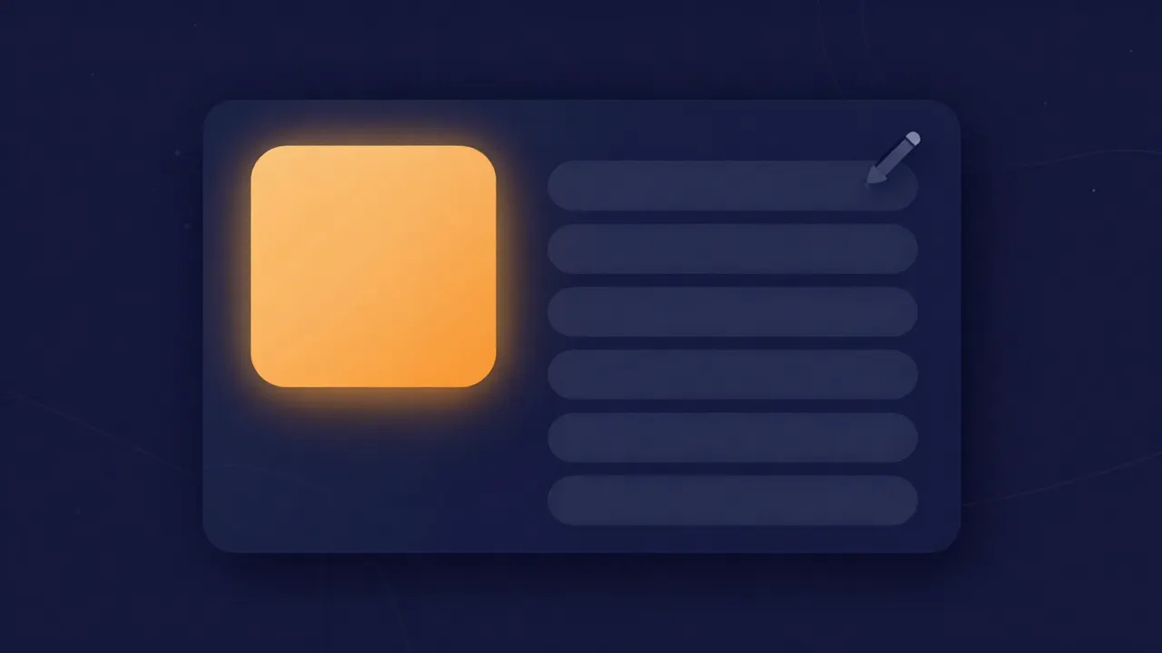 Flat illustration of a music file panel with an album-art thumbnail, blank tag fields, and a pencil edit icon