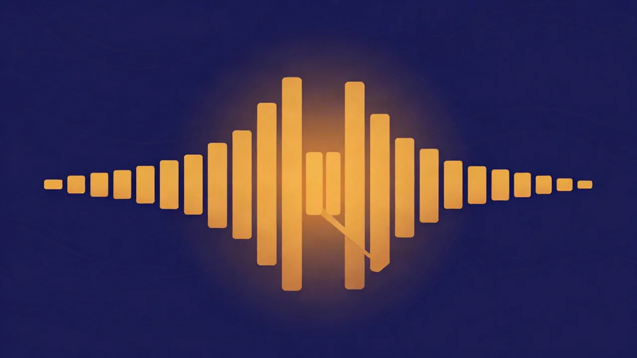 Flat illustration of a waveform with a gentle fade-in ramp at the start and a fade-out ramp at the end, showing how to fade audio in and out