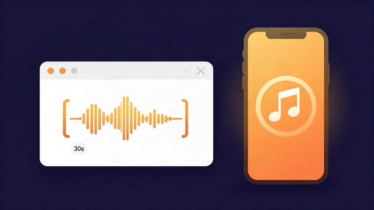 Free browser ringtone maker trimming a song into a 30-second iPhone ringtone clip
