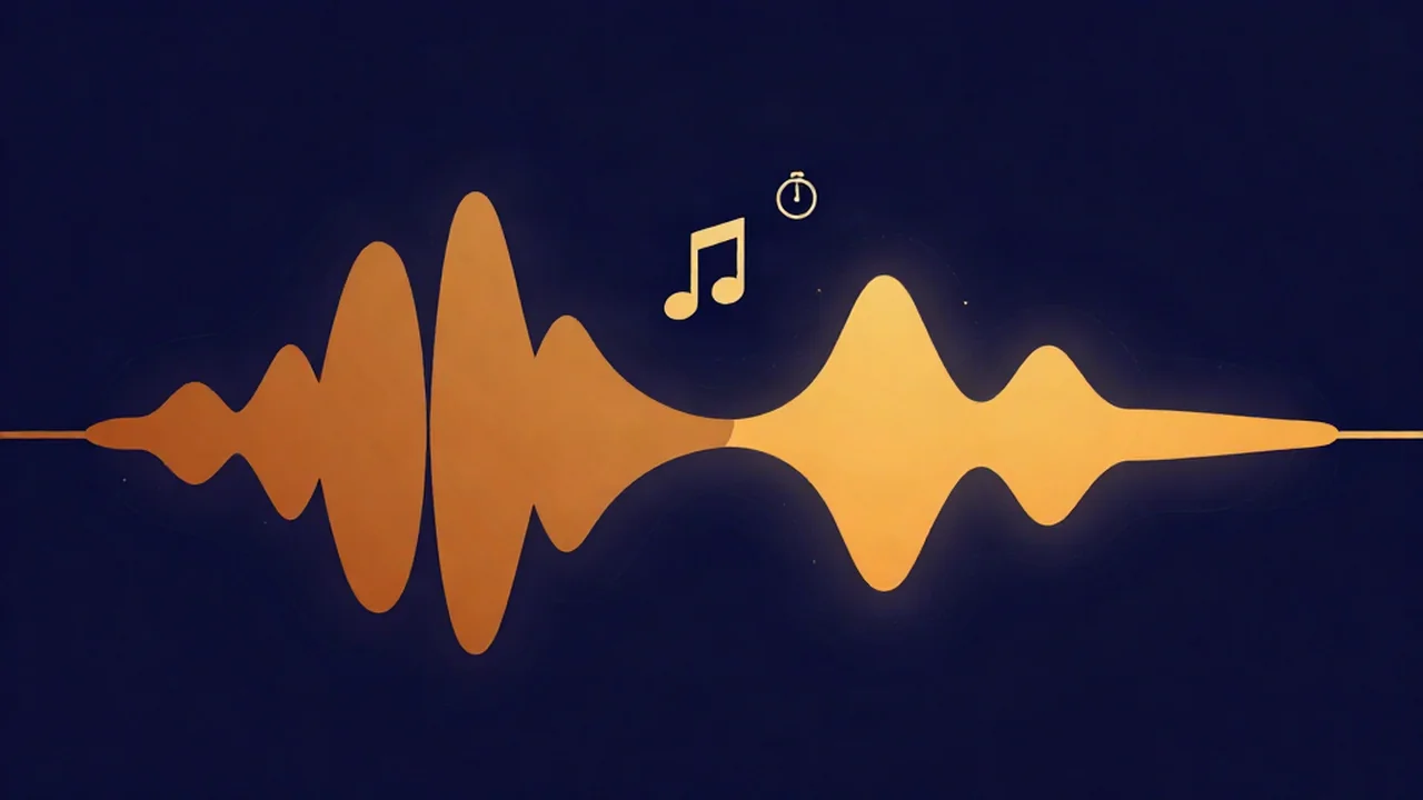 An amber waveform and a gold waveform joined on one line under a music note and a stopwatch, showing a key finder and tempo match for a mashup