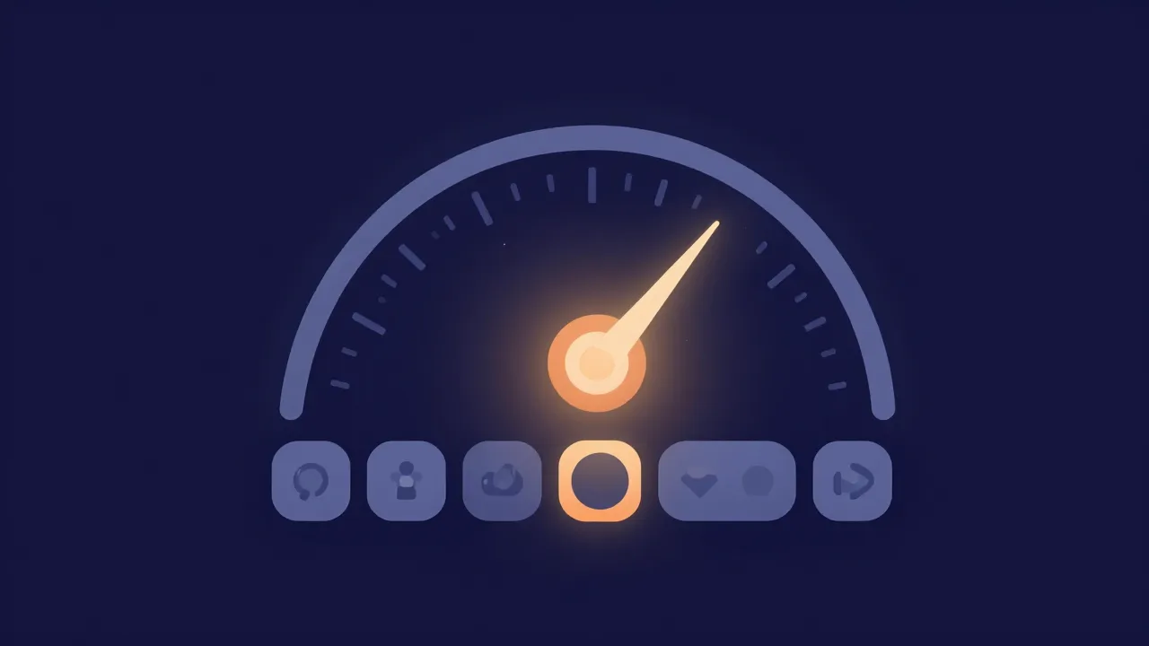 Flat illustration of a loudness meter arc with its needle resting in a highlighted target zone, above a row of streaming platform tiles feeding into it