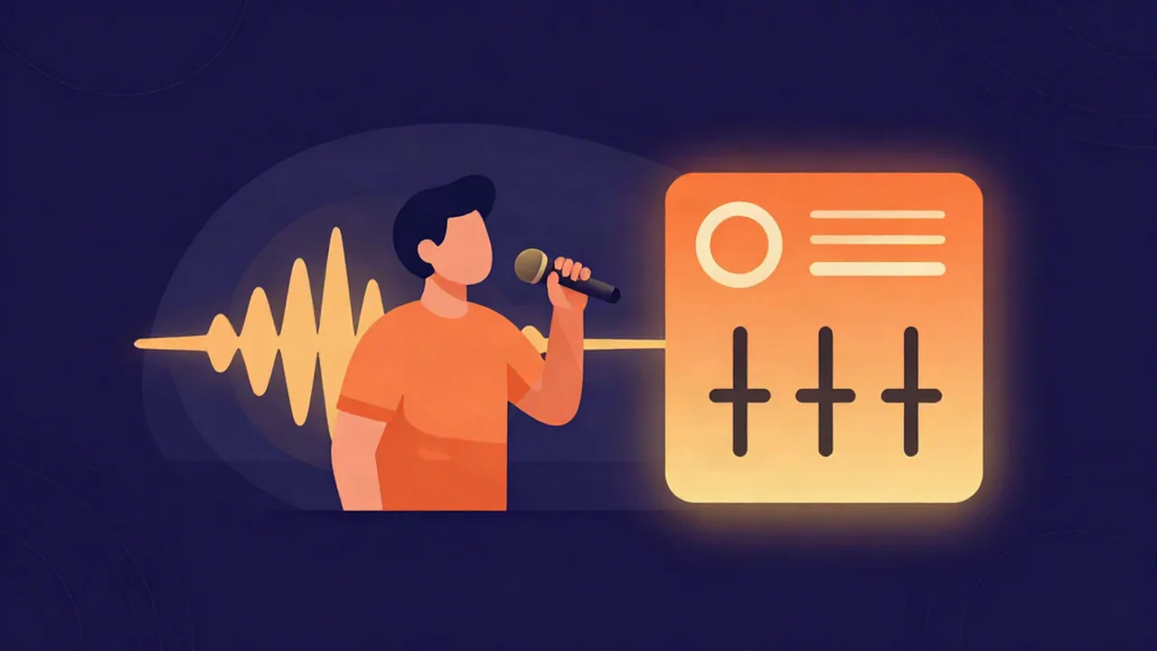 A singer practicing singing with backing tracks using the Vocal Cut Karaoke Maker mixer in a browser