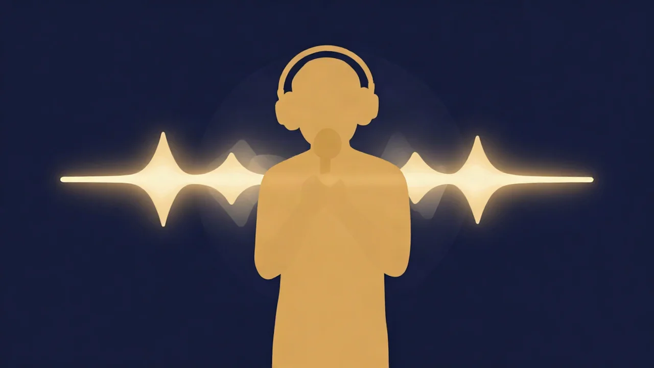 A singer with headphones practicing how to sing over an instrumental using a live browser mixer