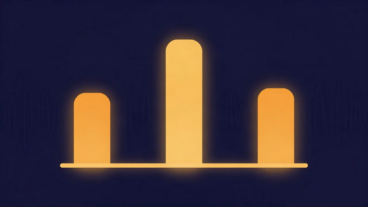 Three glowing amber loudness bars on navy, illustrating whether to normalize, master, or boost volume