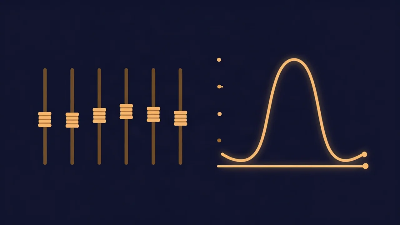 Parametric vs graphic EQ: a row of fixed gain sliders beside a movable band with frequency, gain, and Q controls, on a navy background