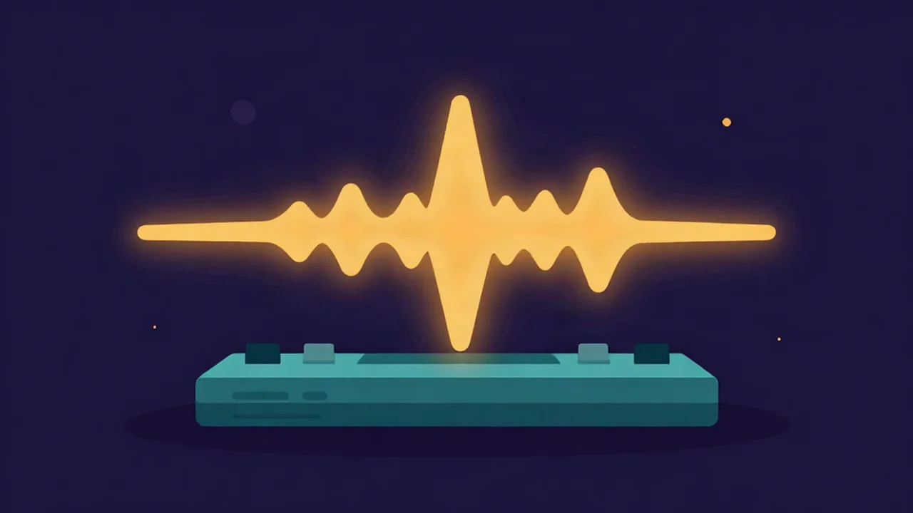 Amber rap vocal waveform separating from an 808 bassline and sampled beat on a deep navy background