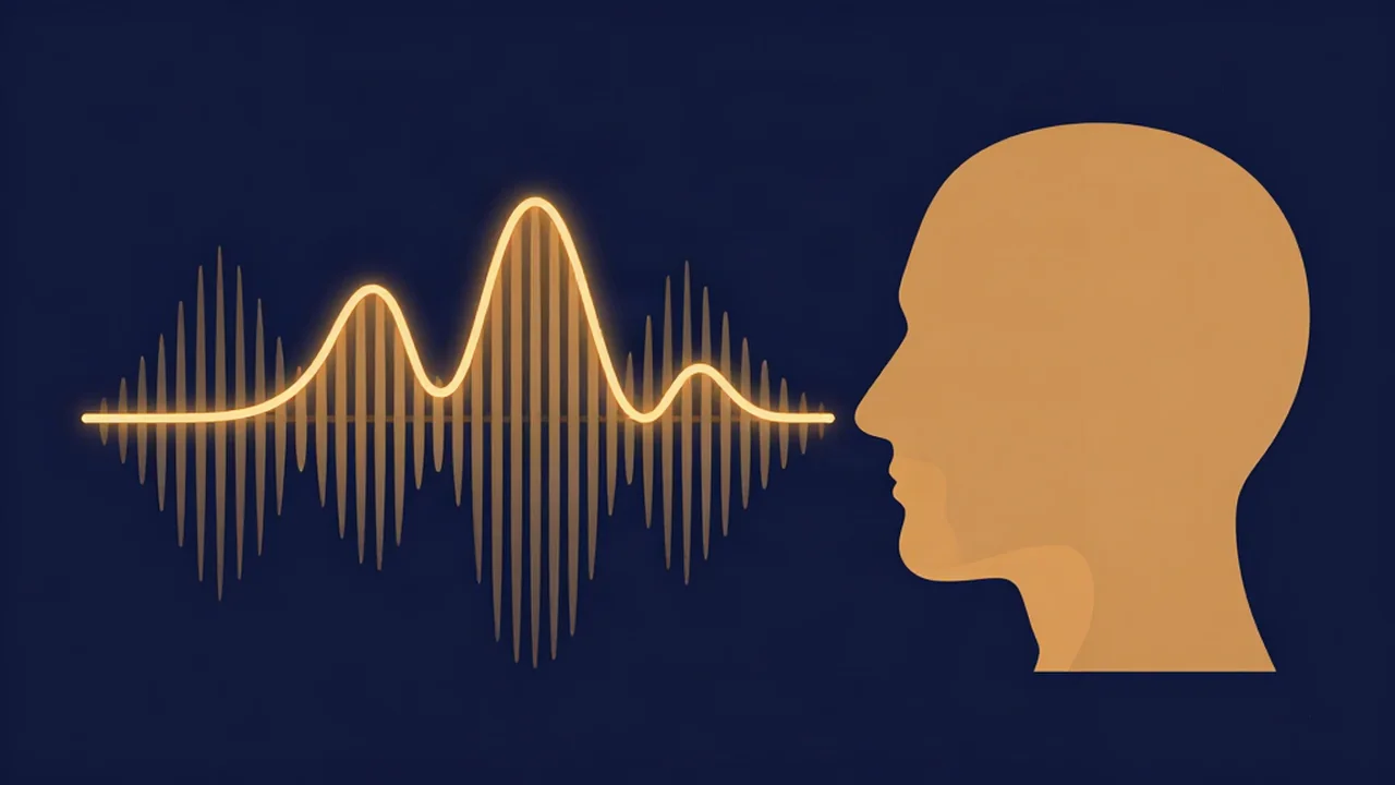 Glowing spectral envelope with three formant peaks over harmonic lines beside a head silhouette, as reshaped by a pitch changer