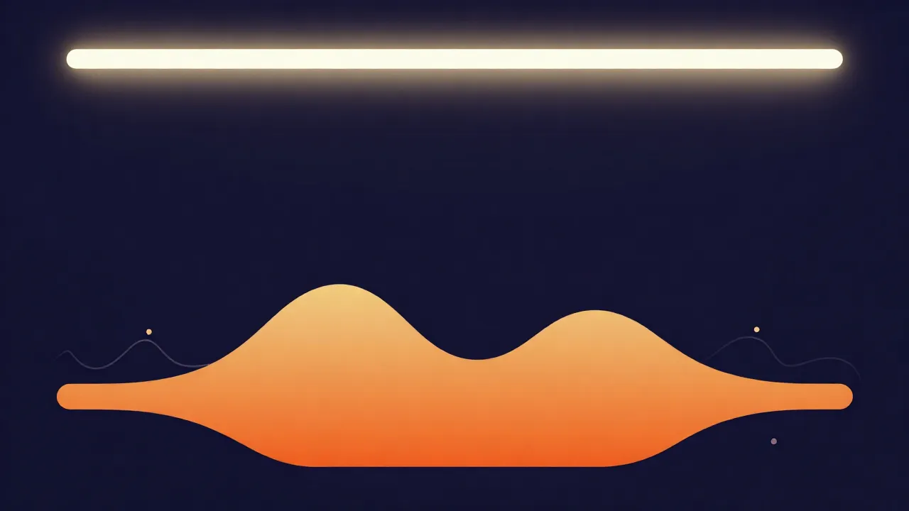 Flat illustration of an orange audio waveform sitting comfortably below a glowing horizontal ceiling line, with a clear gap of empty space above it, on a deep navy background