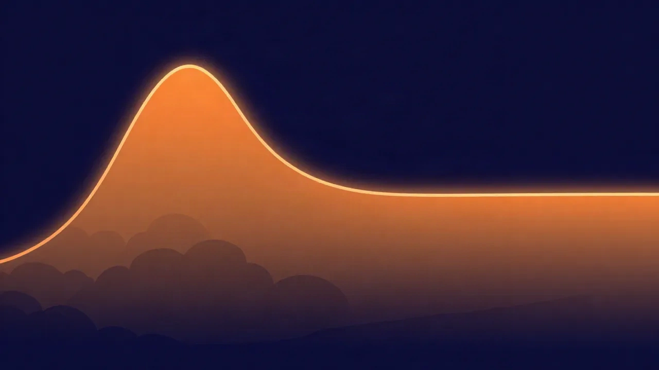 Flat illustration of a glowing orange high-pass filter curve rising from a dim cloud of low rumble then leveling off flat across a deep navy background